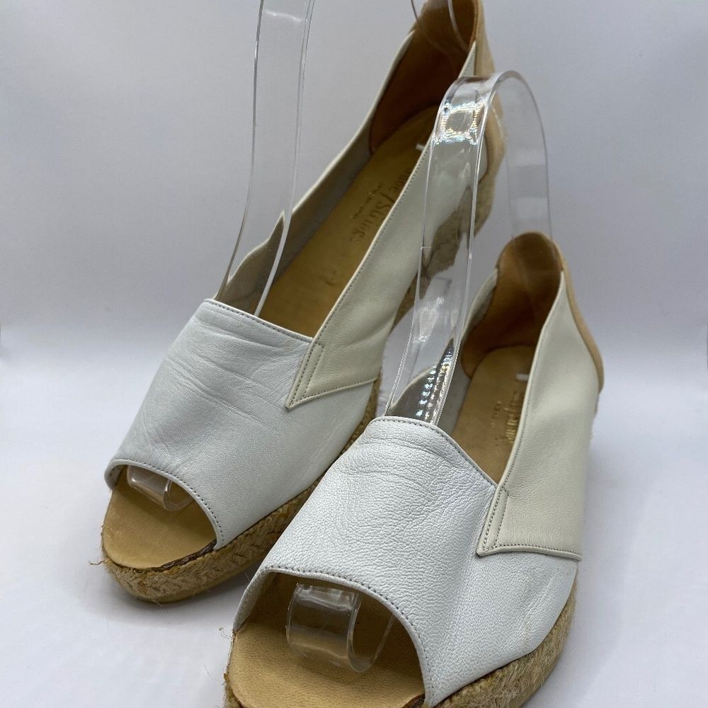 Shoe Strings Espadrilles White and Cream Leather Size 7.5 New